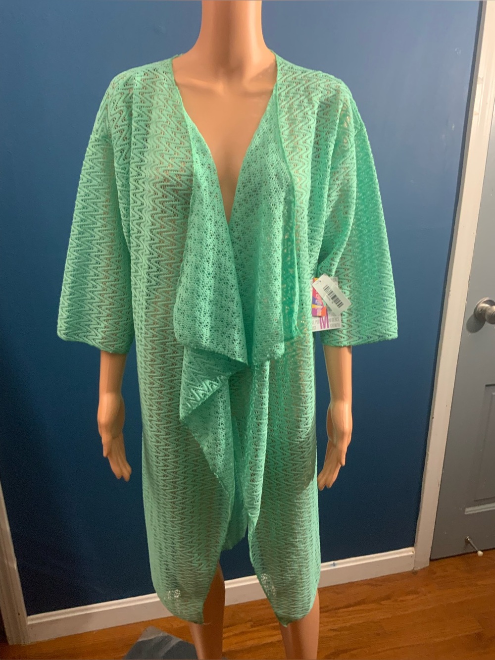 LuLaRoe Mint Green Crochet Open-Front Swim Coverup